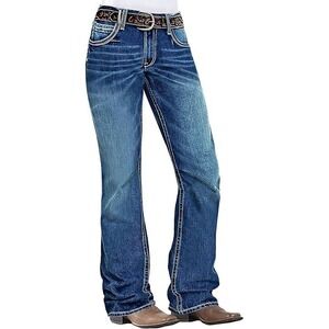 Flamingals Women's Bootcut Jeans Medium Wash Distressed Comfort Stretch Size L